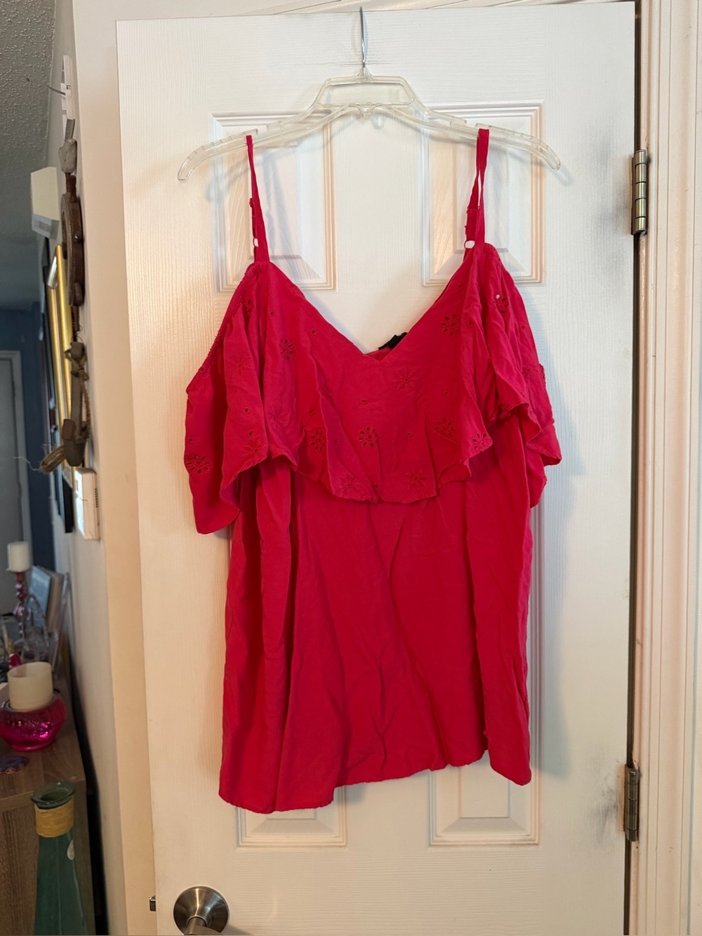 Torrid Hot Pink Cold Shoulder Ruffle Eyelet Top